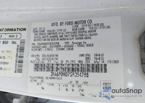 2016 Ford Fusion Se from USA, damaged, VIN 3FA6P0HD7GR354708